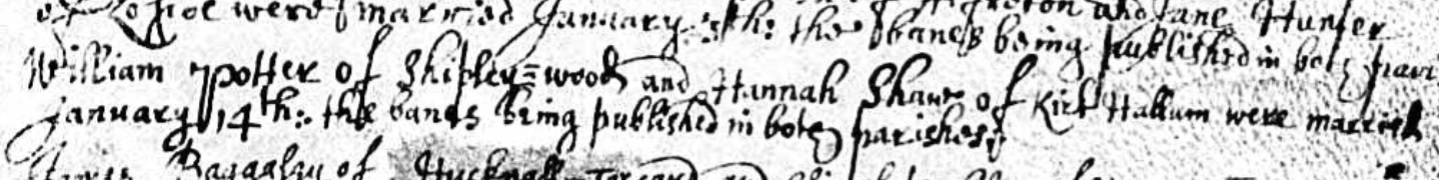 Marriage record of
        William Potter and Hannah Shaw